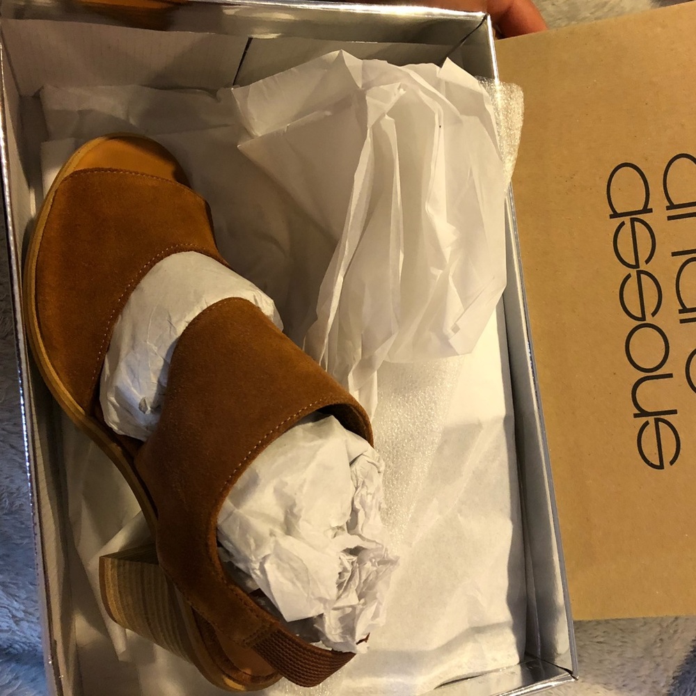 Two Strap Chestnut Suede Sandals